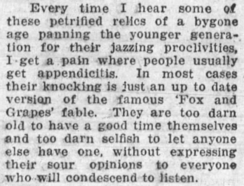 yesterdaysprint: Oakland Tribune, California, November 19, 1922 I admit there are some who carry jaz