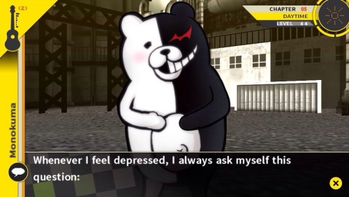 troubledgold:  teal-rasferian:  revolvrr:  Monokuma has some wise words  this bear killed people   “So we can move forward! Don’t be sad about what’s already happened, and be positive…”