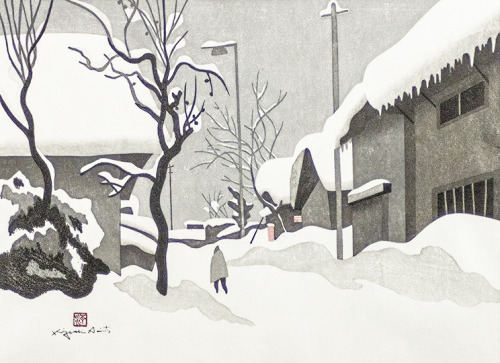 nevver:Winter in Aizu, Kiyoshi Saitō A wonderful selection of woodblock prints of Aizu snow landsca