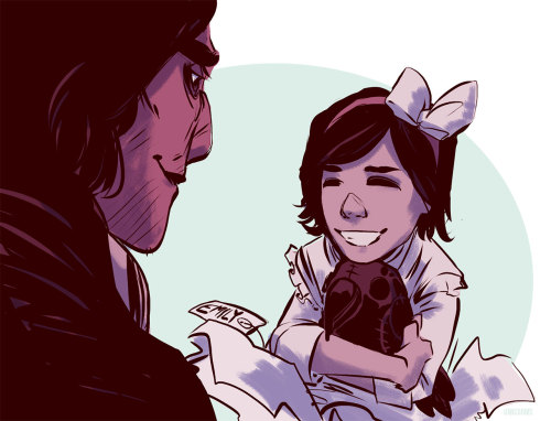 whales-and-witchcraft: Corvo gifting Emily a little stuffed crow and Emily gifting Corvo a little st