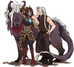 crimson-sun:  FFVII AU, in which a) Vincent survives Hojo’s initial experiments, but is stuck in his Galian Beast form forever, b) Lucrecia completes her thesis using herself, essentially becoming Chaos’ vessel instead of Vincent, c) Hojo (not pictured)