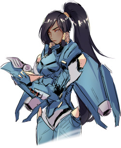 haruuuka:  pony tail pharah and hair down mercy 