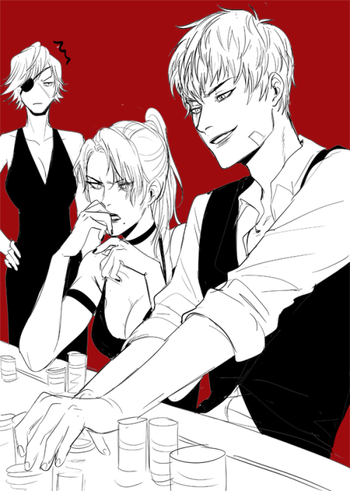i ain’t never posted these here but heres some more boring mafia AU stuff for this bad trio ma