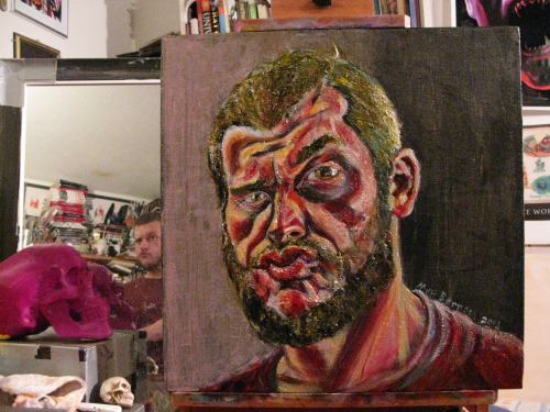 Here’s the final version of the self portrait that I was working on. Acrylic on canvas, 20"x20" Matt Bernson 2013