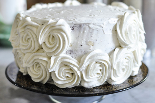 sweetoothgirl:  Chocolate Banana Cake w/ Vanilla Bean Butter Cream  