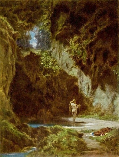 fuckyeahpaganism:Carl Spitzweg - Bathing Nymph (1855)