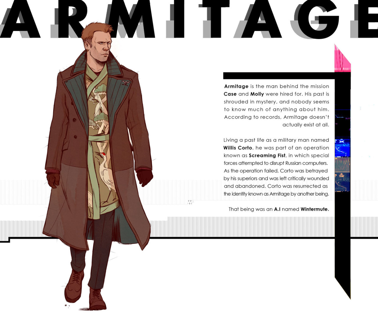 nathanandersonart:  Concepts of the main and major supporting characters of Neuromancer.