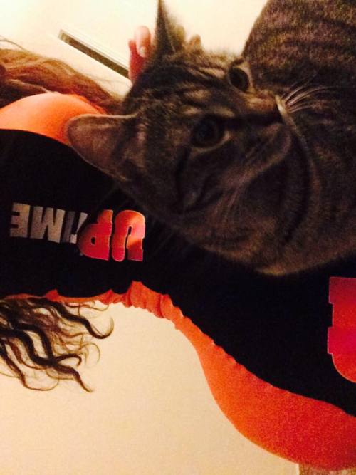 justausedvcr: posing in my skinsuit with my furbaby just another saturday or whatever the day was wh