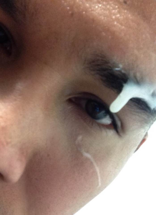 intheeyeonly:  Beautiful cum rag has serviced another cock and got a nice present… 💦👀🔥