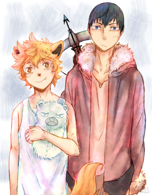 craziiwolf:  And here’s some more art for my kagehina werewolf/hunter au!Info about the au can be found here  :D