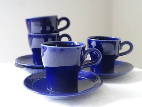 Blue Glazed Ceramic Mugs //OlgaVintageStore