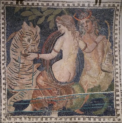 pelusian:Ancient Roman mosaic Triton with a Nereid and a sea monster. 2nd century BC.Musée des Beaux