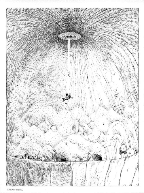 thebristolboard:Forgotten masterpiece: “Free Fall” by Moebius from Heavy Metal, February 1978,