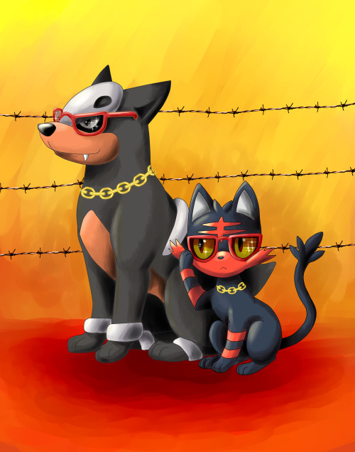 Hell puppy and hell kitten, being ~cool~ and ~edgy~ together. (They’d be a perfect PMD team!)