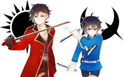 gyumichi:  Gyumi in a fantasy-esque mafia verse 8) Gyu’s clan, Solera, is associated with the sun and carries fire-based abilities, while Michi’s clan, Lunaelis, is associated with the moon and carries ice-based abilities.  They have their crests