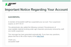 So Deviant Art Suspend My Acc Due To Underage Content (I Guess Its Smthing To Do