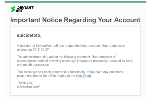 so deviant art suspend my acc due to underage content (i guess its smthing to do with ruby and nora) which is realy stupid cause theres a bunch of nsfw content of them both (complete nude and porn content despite mine only with the beach babe n no nude