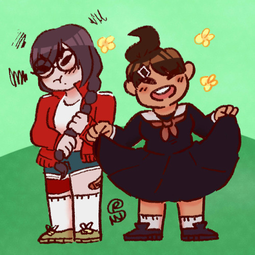 shapeshiftinterest:touko fukawa and aoi asahina clothing swap! from dangan ronpait was asahina’s ide