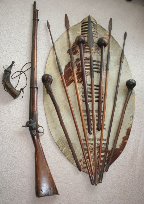 historicalfightingguide: victoriansword: A selection of Zulu weapons actually used in 1879 including