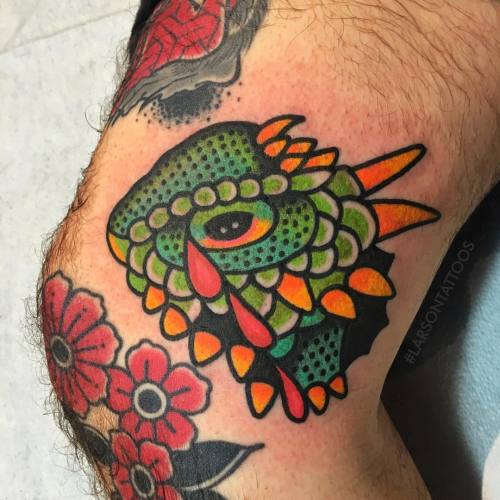 jonlarsontattoos: Did this crying horny toad on fellow tattooer Daniel-last day at Chicago tattoo co