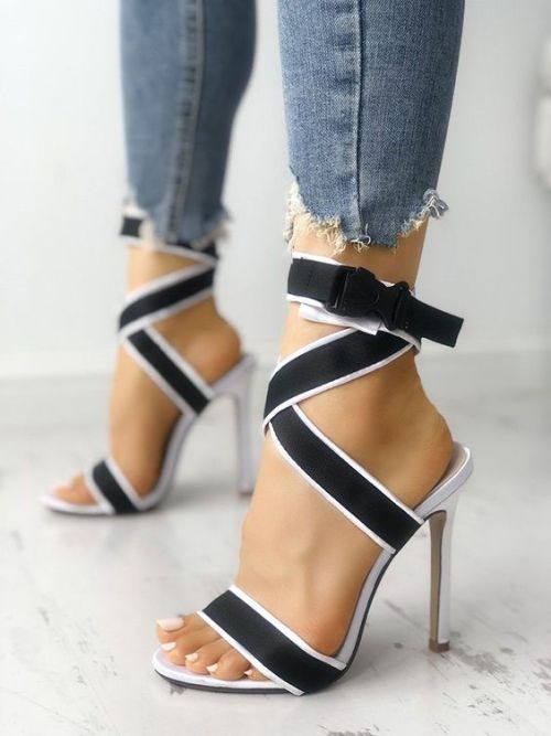 hottest-shoes:Shop Open Toe Crisscross Bandage Stiletto Sandals right now, get great deals at Joysho