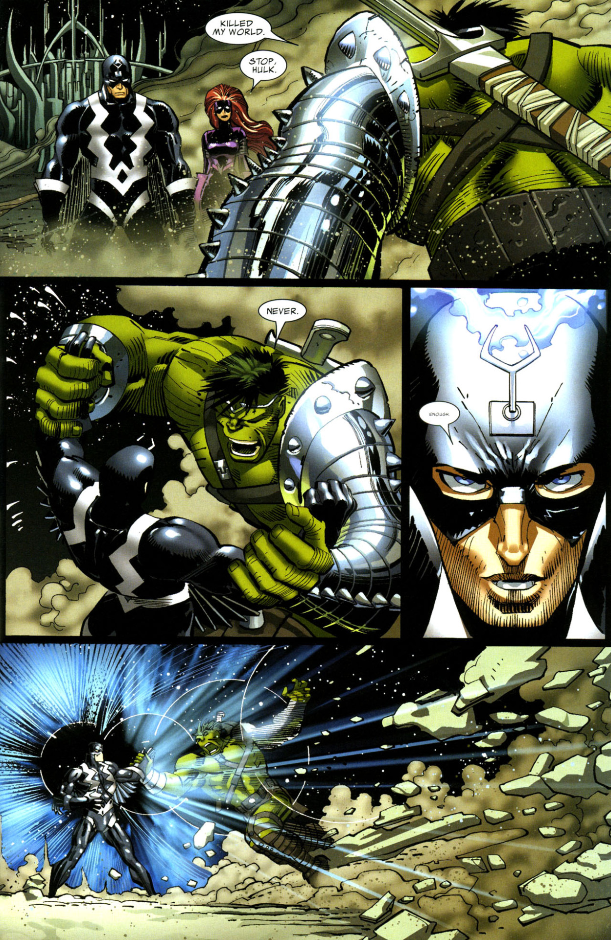 inhumansforever:  slowdeepandnegative:  World War Hulk! Hulk vs Black Bolt   this