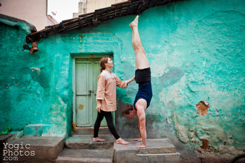 First yoga photos in six months :) Jacqui (with her husband Marc) in Mysore, India.Christine Hewitt 