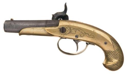 Philadelphia style percussion derringer with brass stock, mid 19th century.from Rock Island Auctions