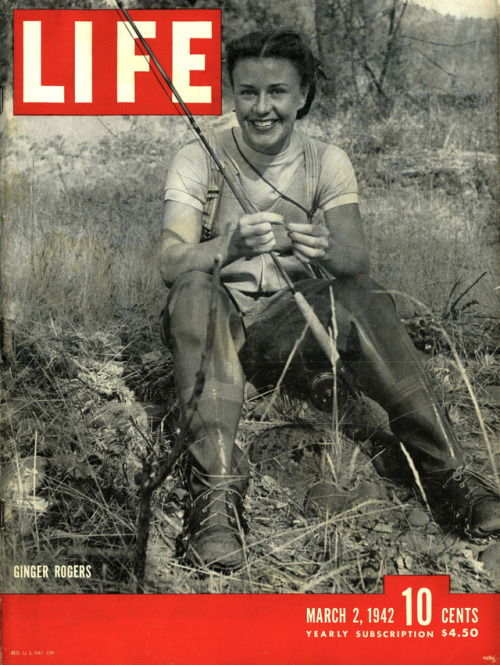 Ginger Rogers fly fishing on her ranch in Oregon