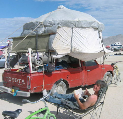 smallandtinyhomeideas:YURT TOP TRUCK CAMPER | nomads of Burning Man • via DIY RV + instructables