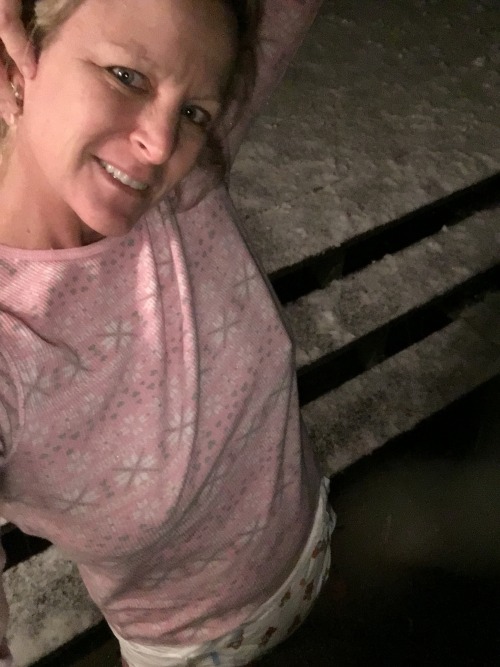 thebambinogirl:  Daddy woke me up and made me go outside in the snow wearing just my diaper and diaper shirt and nothing else. My feet were so cold and my diaper was wet and got really cold on my butt !
