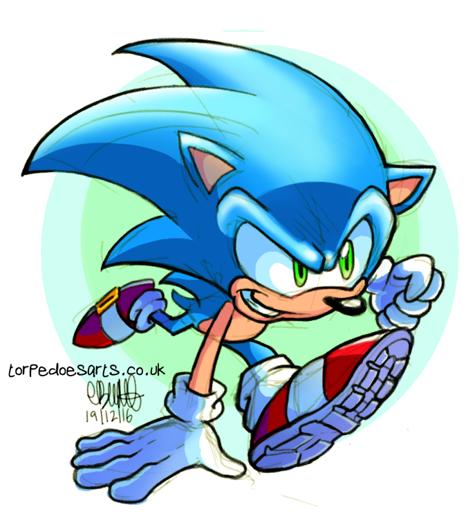 torpedoesarts: Here he is!! The Sonic… I couldn’t fix the sketch lines (drew