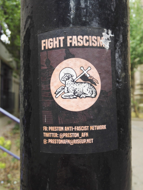 Antifascist sticker in Preston, UK