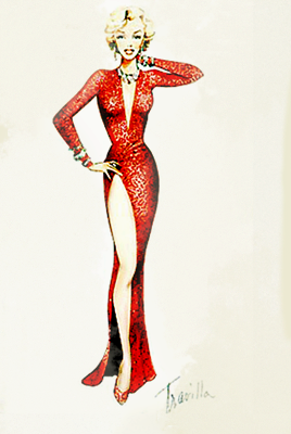 chloezhao:William Travilla’s original costume design sketches for Marilyn Monroe– in Gentlemen Prefe