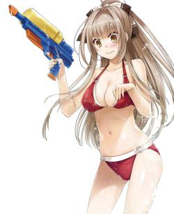 Gelbooru- Image View - Amagi Brilliant Park Bare Shoulders Bikini Blush Breasts Brown