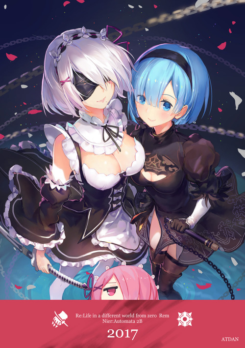onodera-kosaki:レム & 2B | ATdan [pixiv]※Permission was granted by the artist to upload their work.
