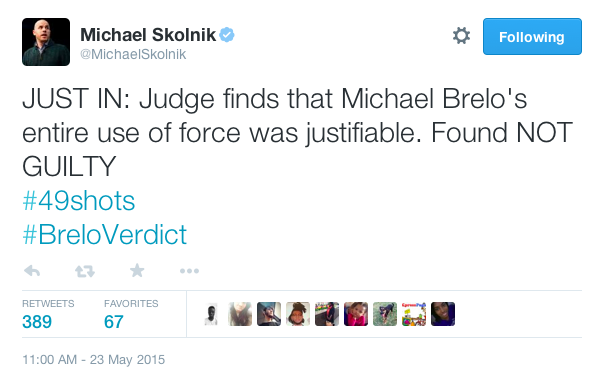 justice4mikebrown:  May 23CLEVELAND OFFICER MICHAEL BRELO HAS JUST BEEN ACQUITTED