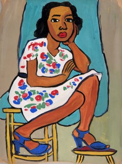 manufactoriel:Seated woman in flowered dress, 1939-1940, by William H. Johnson