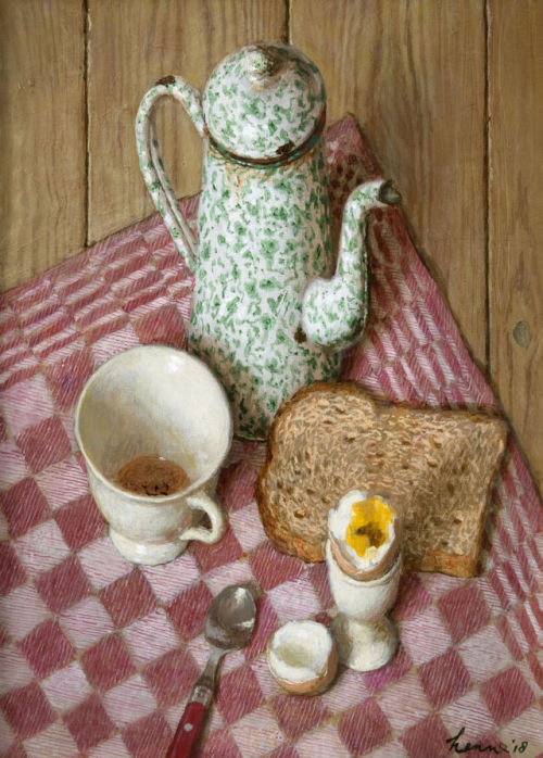 Tea Egg   -    Kenne Gregoire , 2018.Dutch,b.1951-Acryl on panel, 40 x 30 cm.