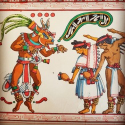 mexicaheart:  Huehuecoyotl, el dios del baile, enseña a los primeros hombres como bailar.
