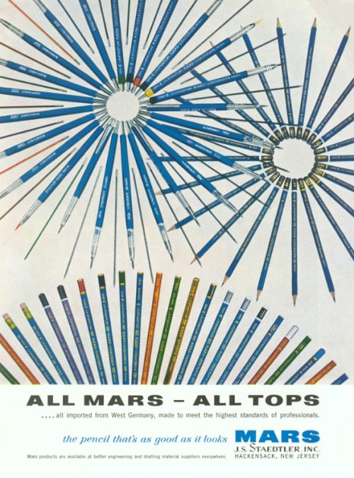 Staedtler, advertising for Mars pencils, late 1950s. J.S. Staedtler Inc. New Jersey, USA. Via lexika