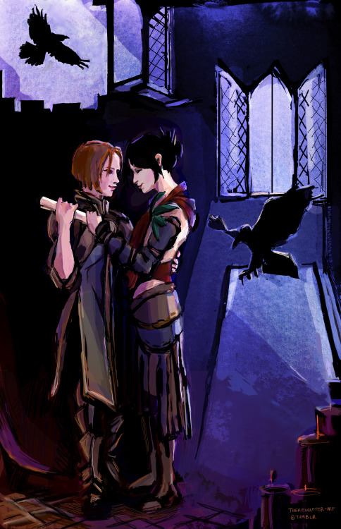 thereinafter-art:Leliana and Morrigan, drawn for the 2020 Chocolate Box exchange