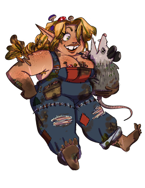 mushroom queen and her lawyermoonshine tears the legs off her overalls when it gets too hot and paw 