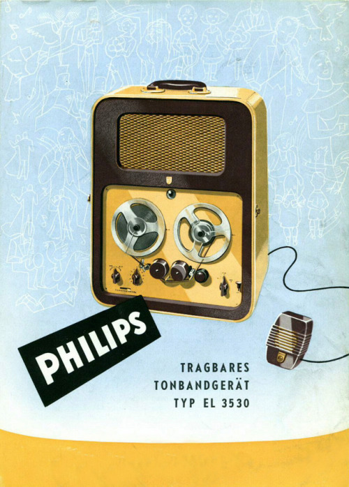 Philips portable tape recorder EL 3530, advertising display for Germany, 1952-1953. Via Technoseum