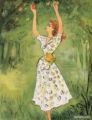 Roger Descombes (Swiss, 1915 - 1979). Robert Piguet Summer Dress (Fashion illustration, 1947). 