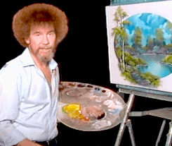 pbsarts:  giffing-and-bullshit: Riverside Escape Oval  Today would have been Bob Ross’71st birthday 