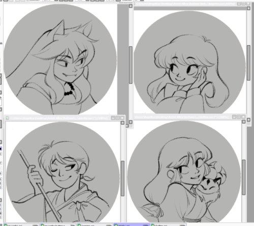 paradoxjelli: working on some inuyasha buttons, lot of coloring to do these be available on my etsy 