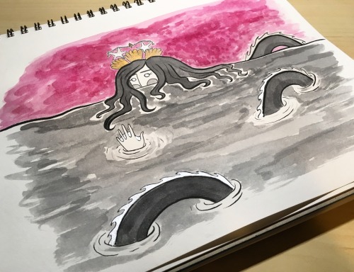 Inktober day 15: ocean witch. Red skies at morning, sailors’ warning…