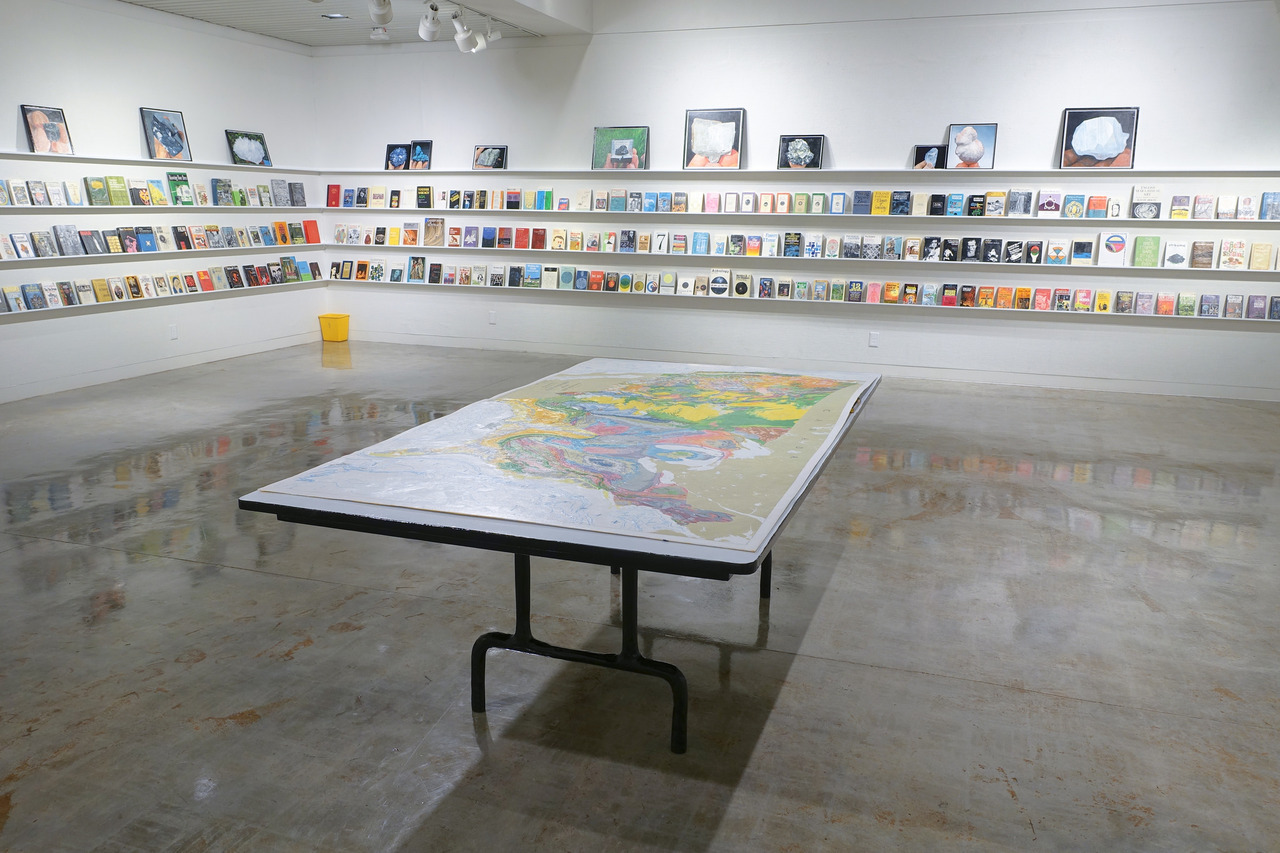 UNTITLED PROJECT: ROBERT SMITHSON LIBRARY & BOOK CLUB, Oil paint on carved wood, dimensions variable, 2014—2019
>> Untitled Project: Robert Smithson Library & Book Club consists of carved and painted book/sculptures based on the titles from the...