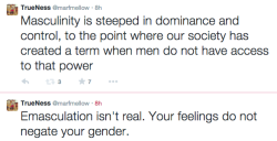 escapedgoat:   This is why there’s no feminine version of ‘emasculate’. There’s no power to take away.